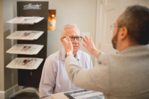 Older man getting new glasses