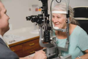 Woman having eye exam