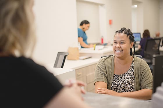 Smiling woman applying for a job