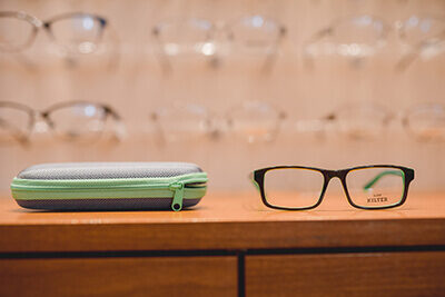 Eye Glasses and Case in optical shop